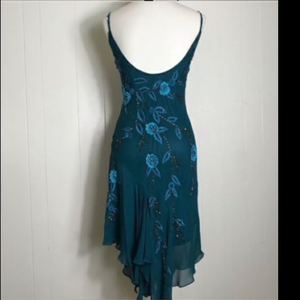 Cache Teal Asymmetrical Dress with Floral Sequin Design - STUNNING - Picture 6 of 7